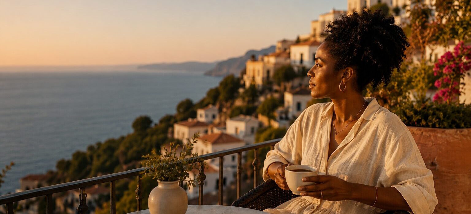 Black Woman Looking Over Cliffscape